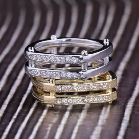 New Unisex 925 Silver Square Diamond Ring - Picture 5 of 8